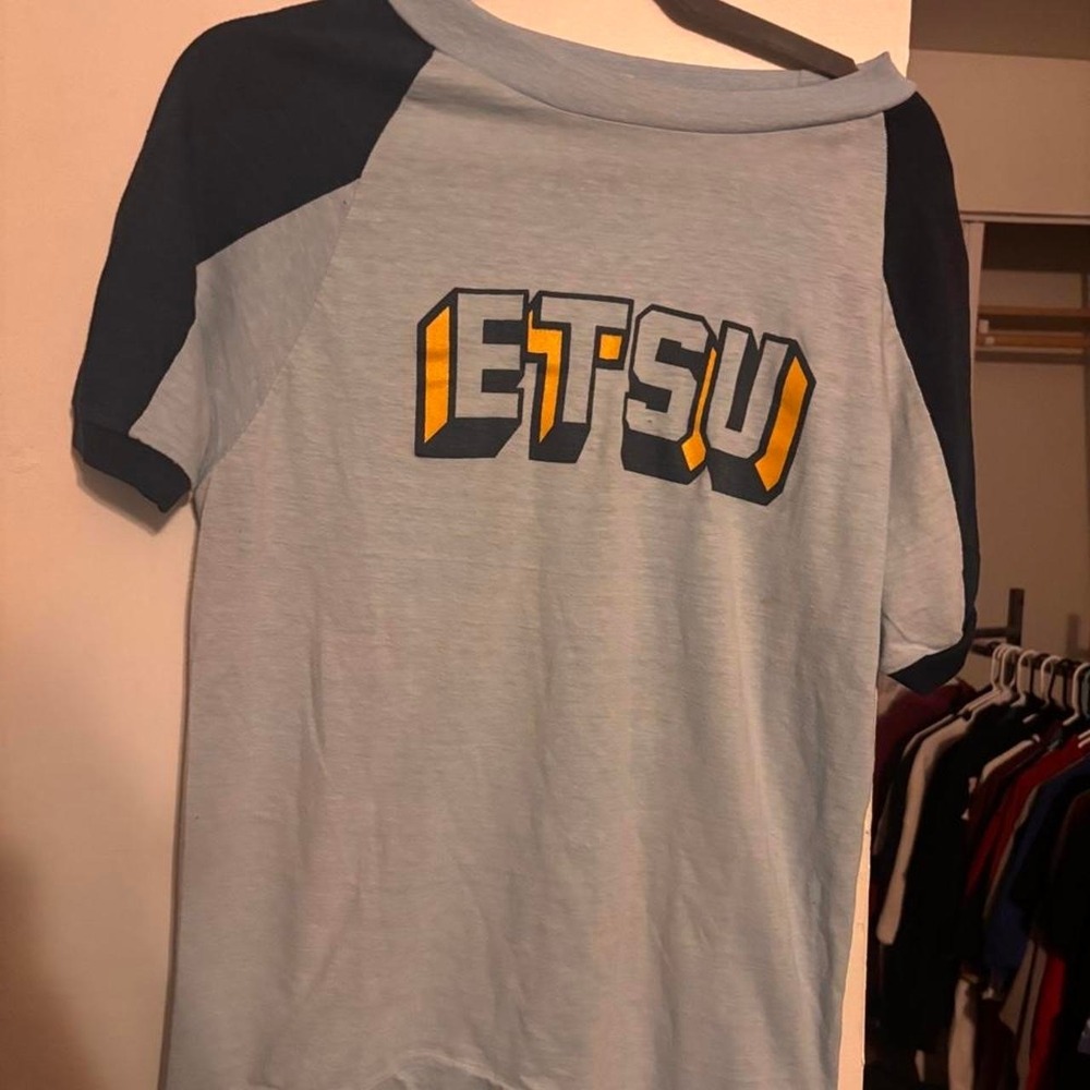 Vintage late 80's ETSU t-shirt with black and orange 'ETSU' logo